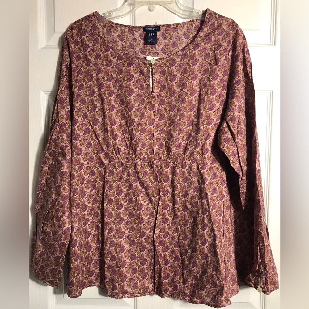 GAP Maternity Pink Paisley Long-Sleeve Peplum Top XL